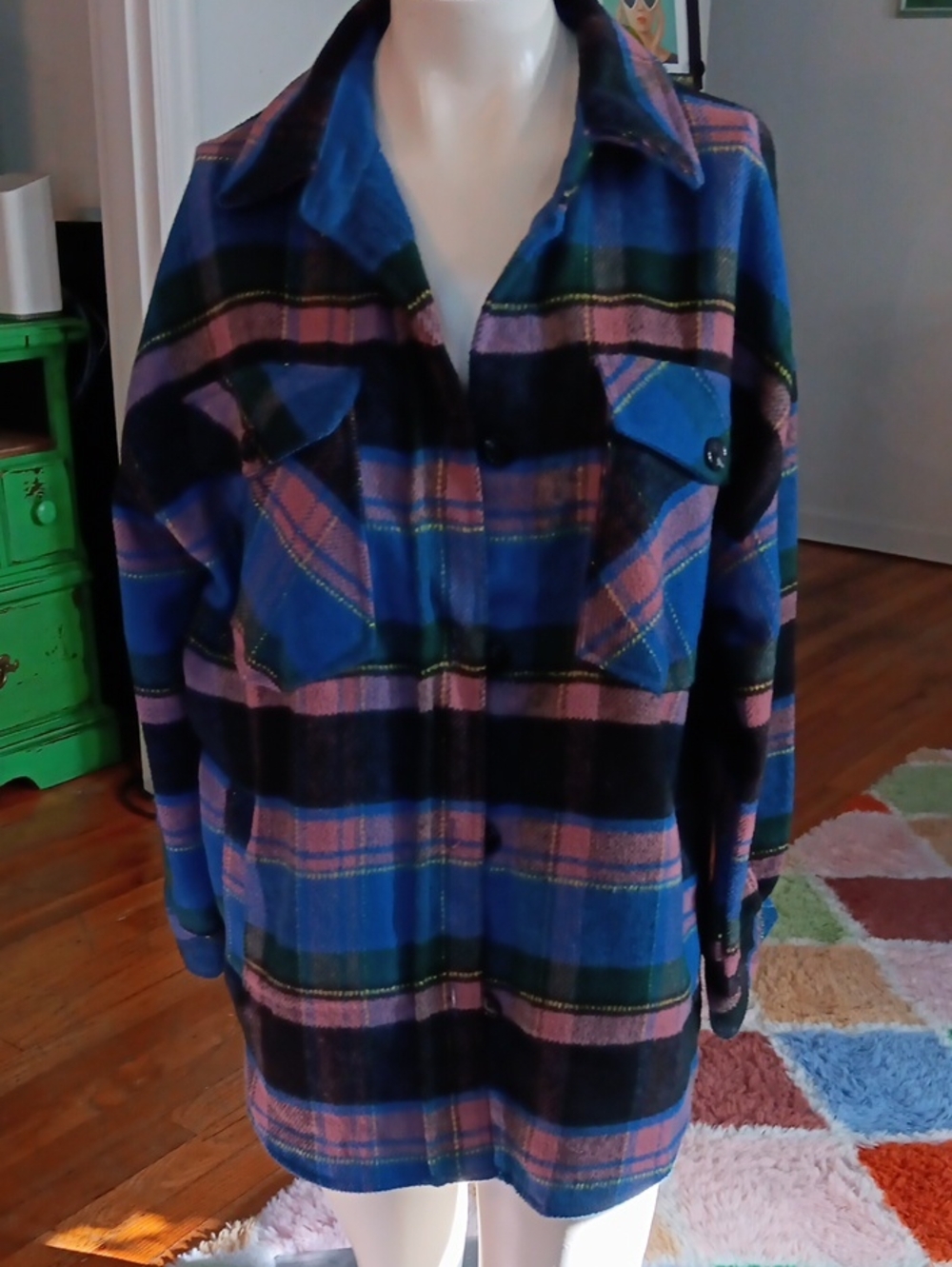SO Womens Plaid Shirt Jacket in Blue, Pink & Green - Picture 2 of 9